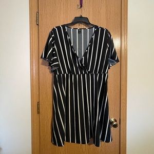 Striped faux wrap dress
